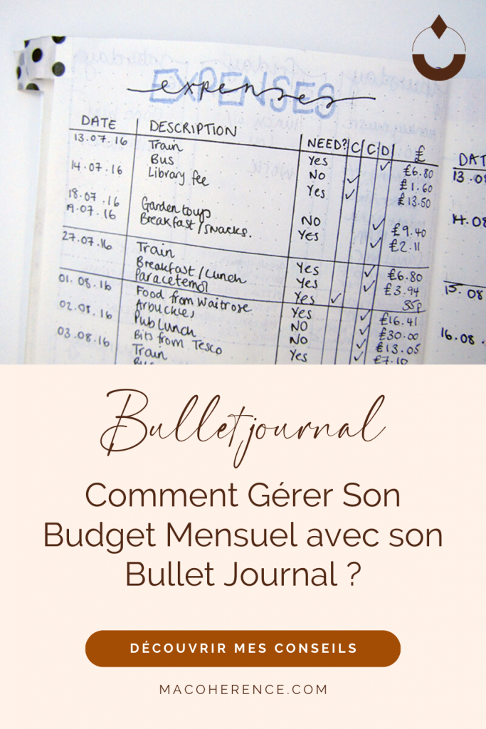 Gérer son budget dans un Bullet Journal sur le mois